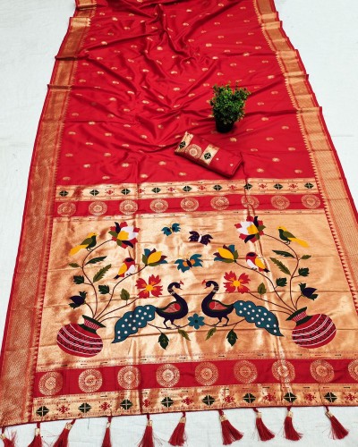 women's wear paithani silk saree with Big peacock design in rich pallu