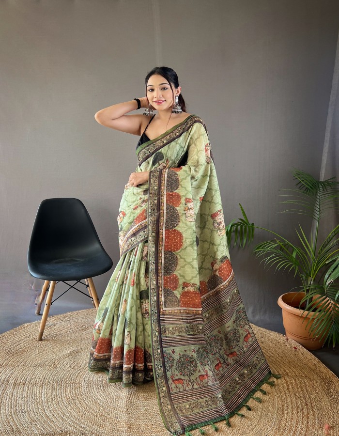 women's wear cotton tussar silk saree with elegant print