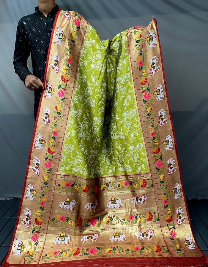 Women's wear paithani silk saree with lucknowi work embroidery