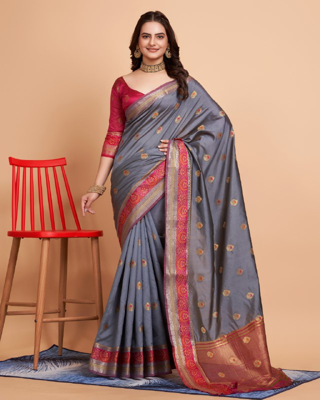Gray Color Banarasi Silk Saree
