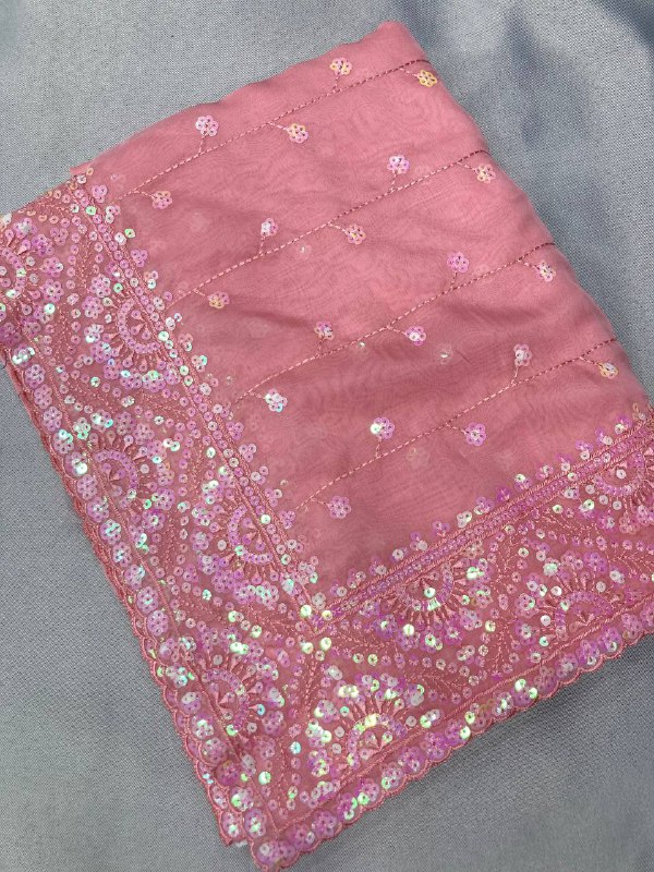 Pink Organza Embroidery Saree