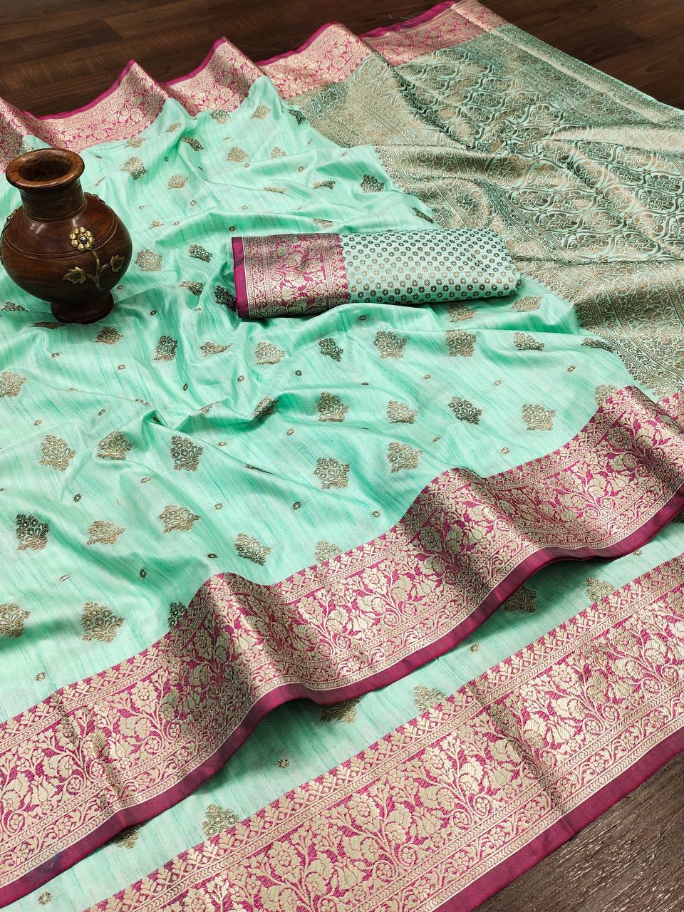 Rama Color Banarasi Silk Sarees