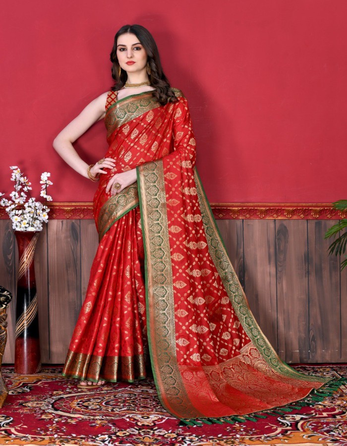 Red Color Banarasi Silk katan Silk Saree