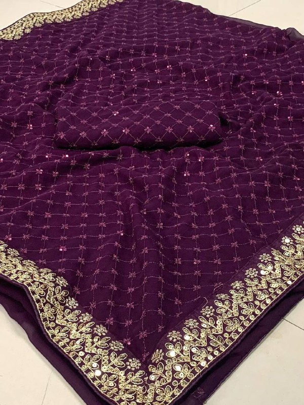 Purple Embroidery Work Saree