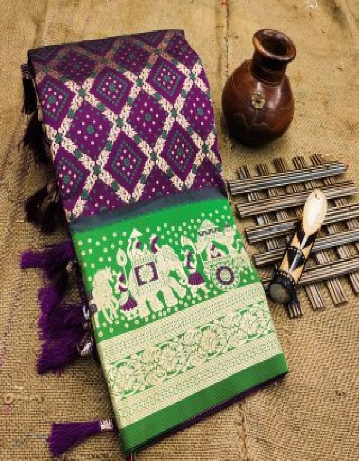 Purple Color Soft Kanjivaram Patola Silk sareee