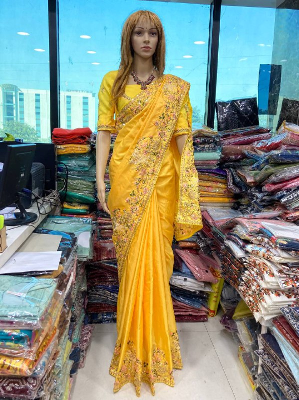 women's wear party wear embroidery work saree