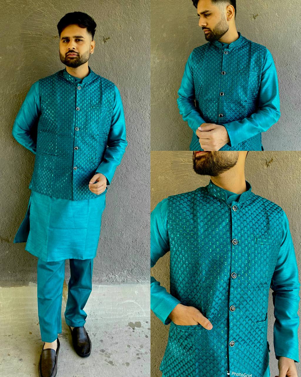 Rama Color kurta set with koti