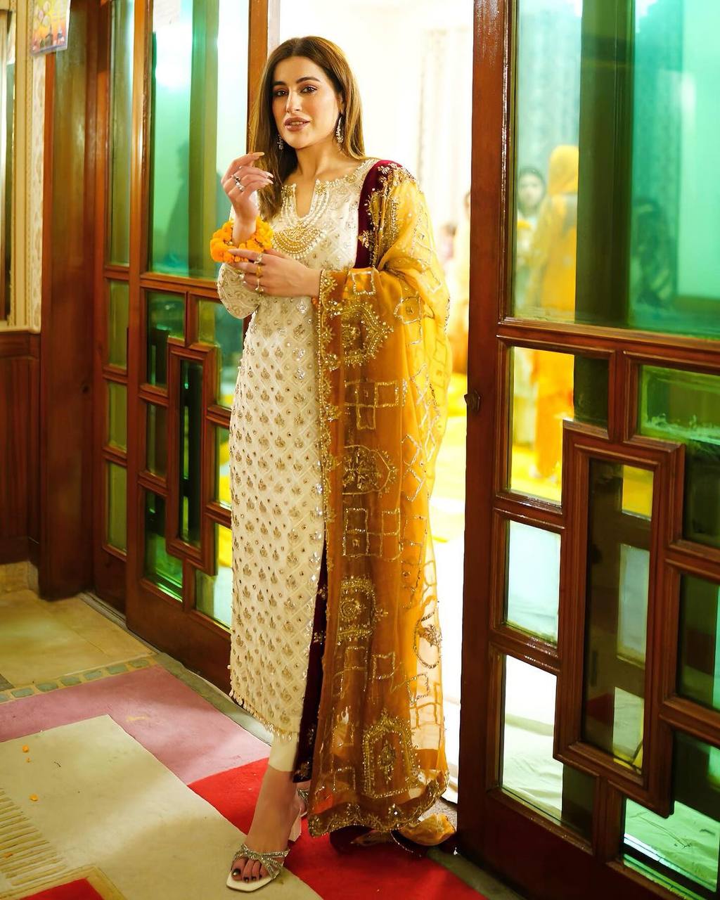 Off White Top Bottom With Dupatta
