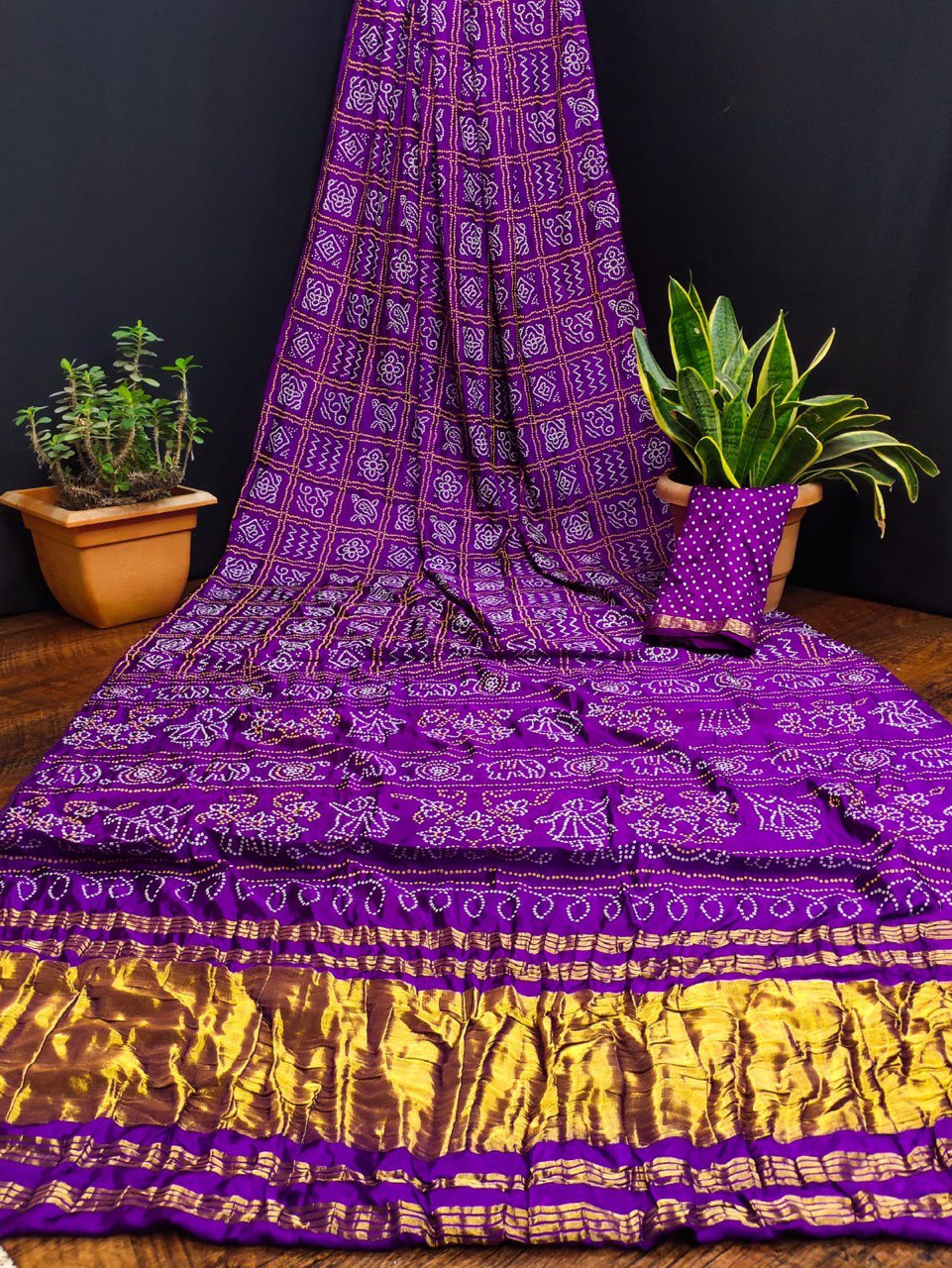 Purple Bandhani Printed Saree