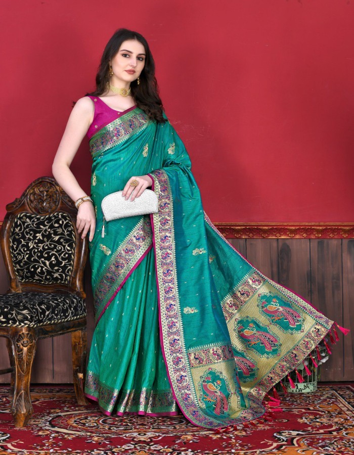 Rama Color Paithani Silk Saree