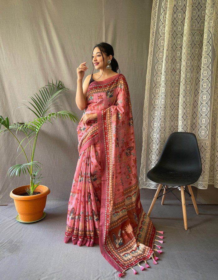 women's wear cotton  silk saree with kalamkari design