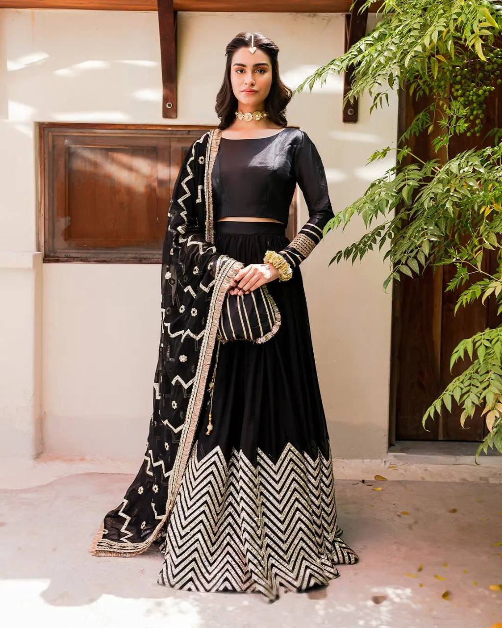 women's wear black color lahengha choli with dupatta