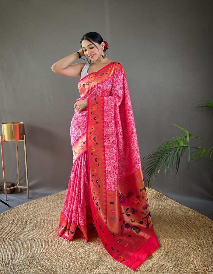 Pink Color Paithani Silk Saree With Luckhnavi Work