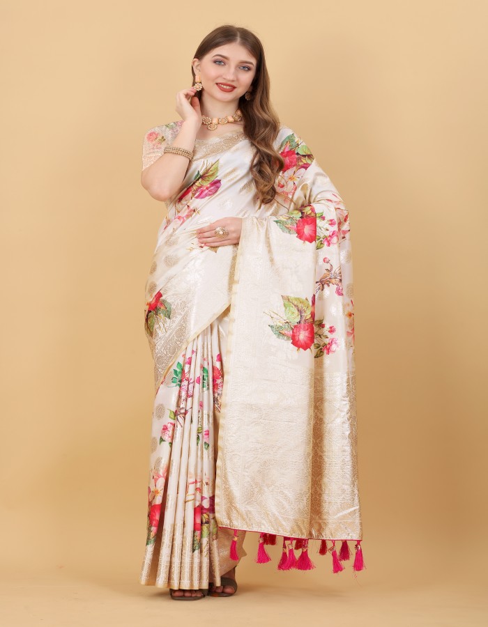 Soft Silk  With Flower Printed Saree