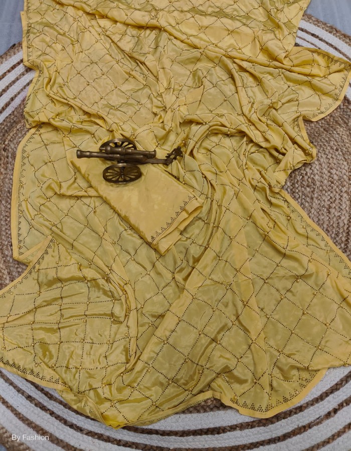 Yellow Silk Sequence saree