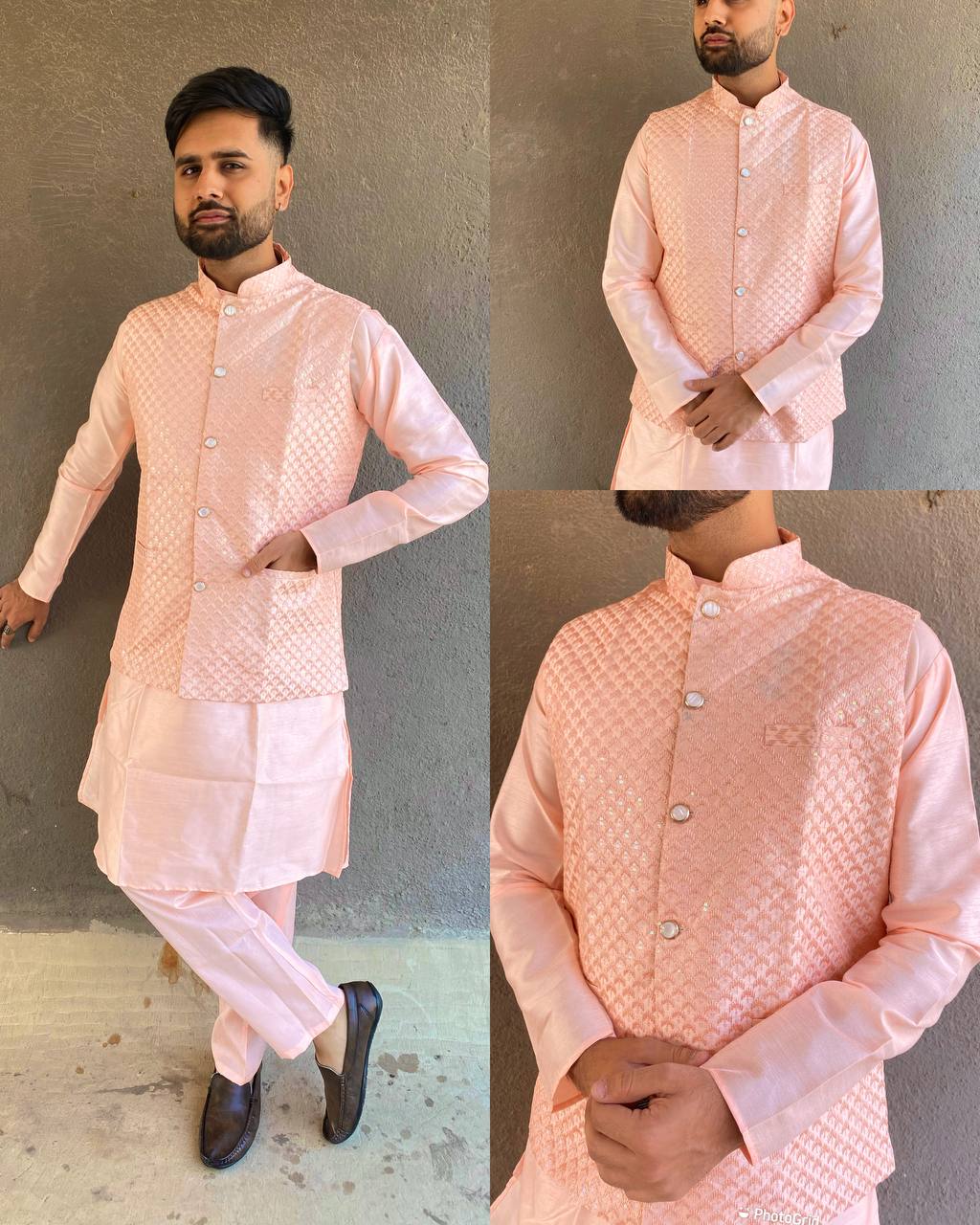 Peach Color Kurta Set With Koti