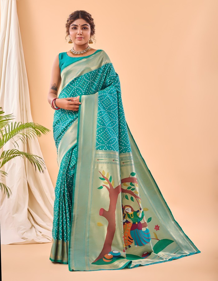 Rama Color Paithani Silk Saree