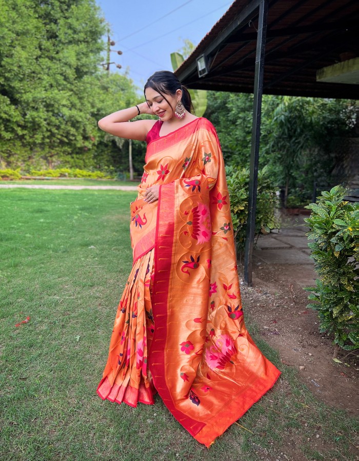 Orange Color Paithani Silk Saree