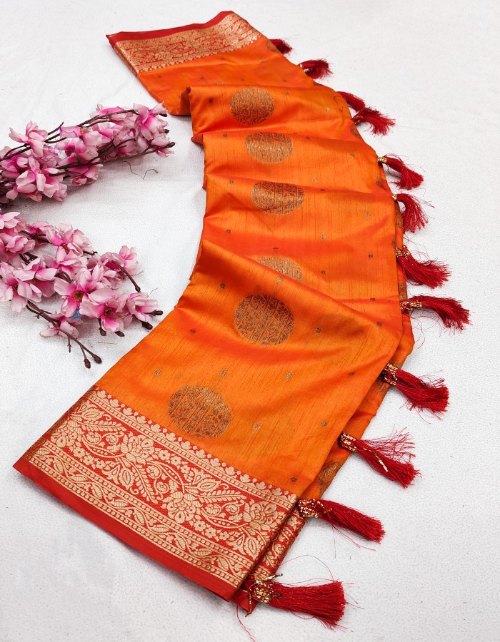 Orange Color Banarasi Silk Saree