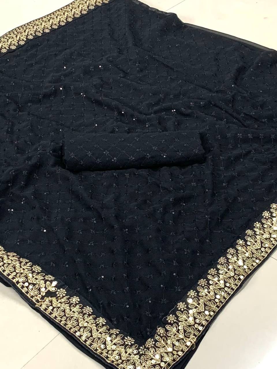 Black Color Embroidery Work Saree