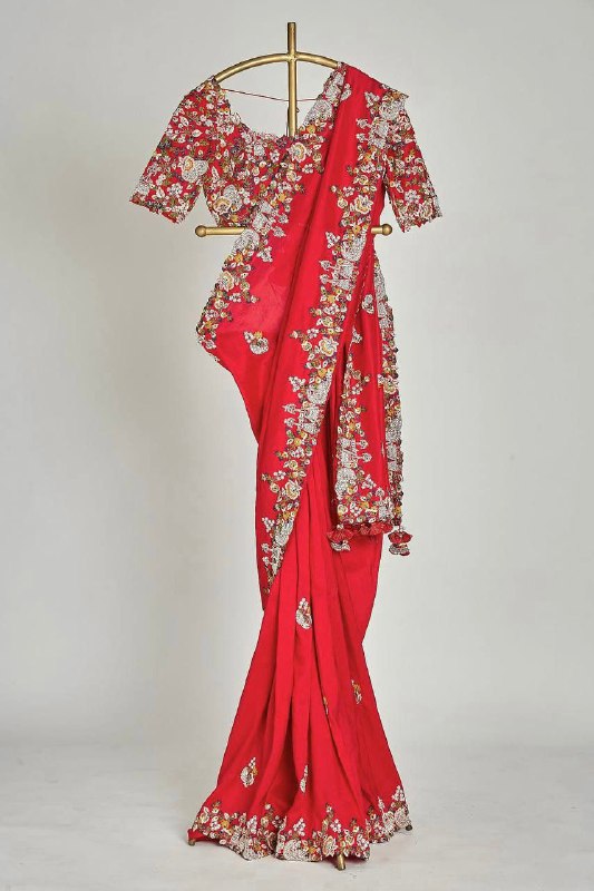 Red Color Embroidery Work Saree