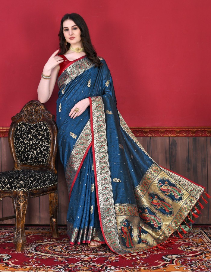 Navy Blue Color Paithani Saree