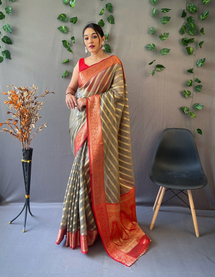 women's wear organza silk saree in laheriya pattern