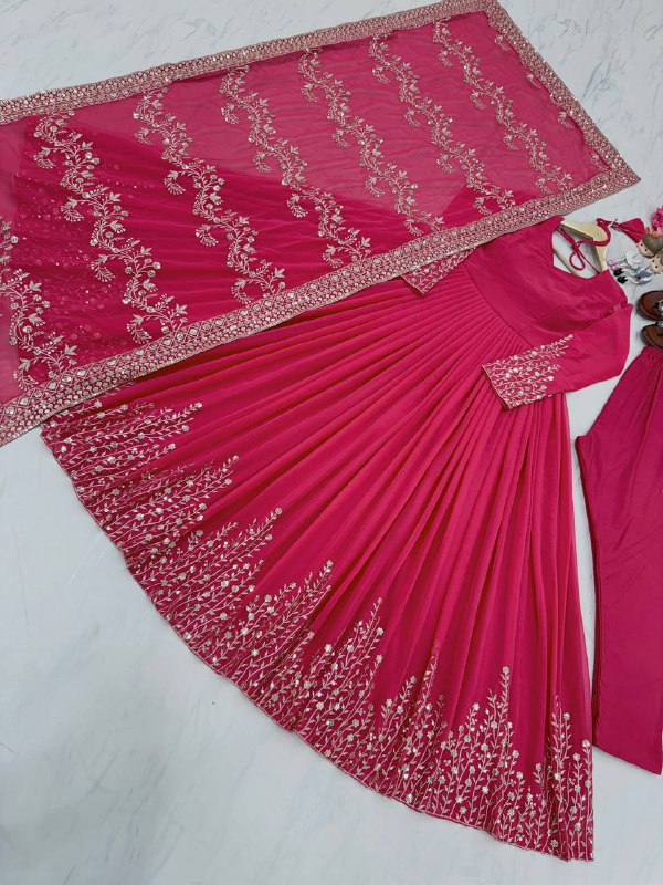 Pink Long Gown Pant With Dupatta