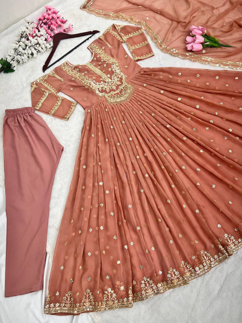 Embroidery work gown