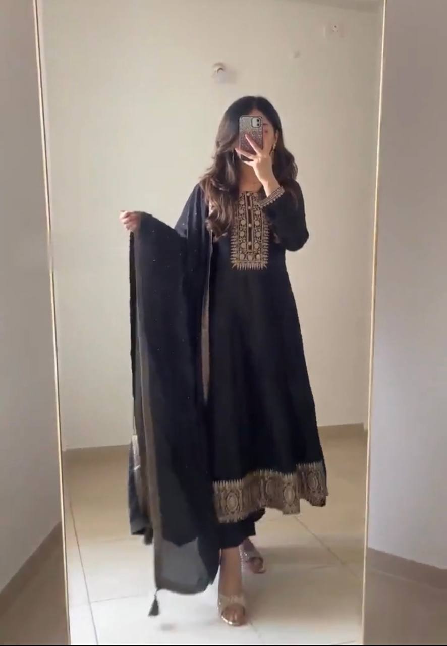 Black color gown with dupatta