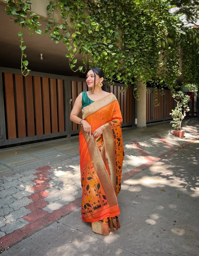 Orange Color Soft Paithani Silk Saree