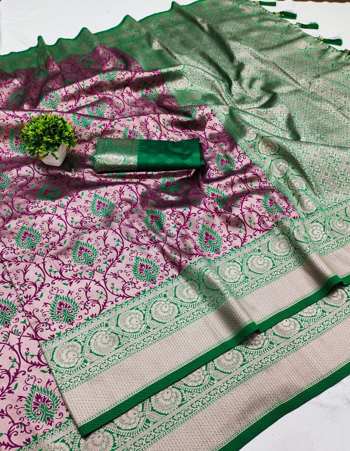 Green Purple Soft Kanjivaram Silk Saree