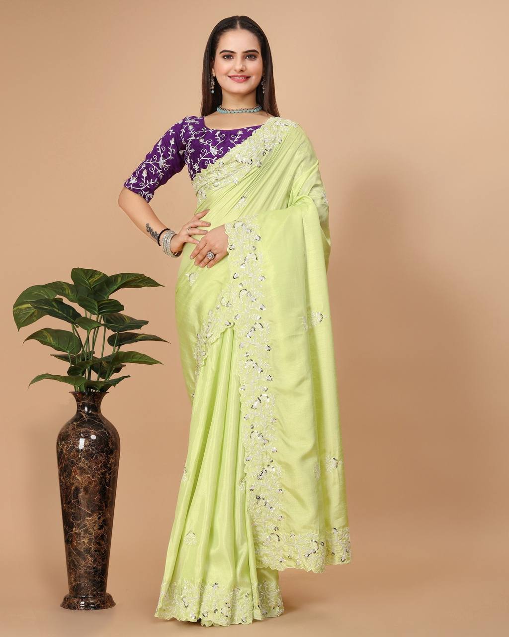 women's wear beautiful dola silk saree with embroidery work