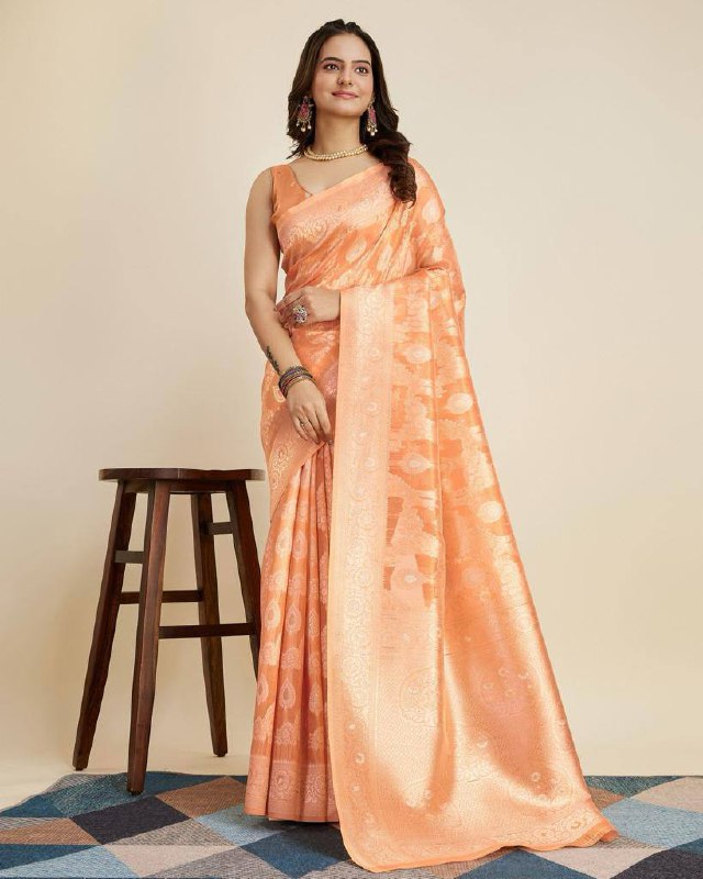 Orange Color Cotton Silk Saree