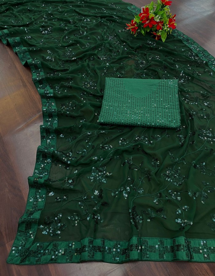 Green Georgette Sequence Saree