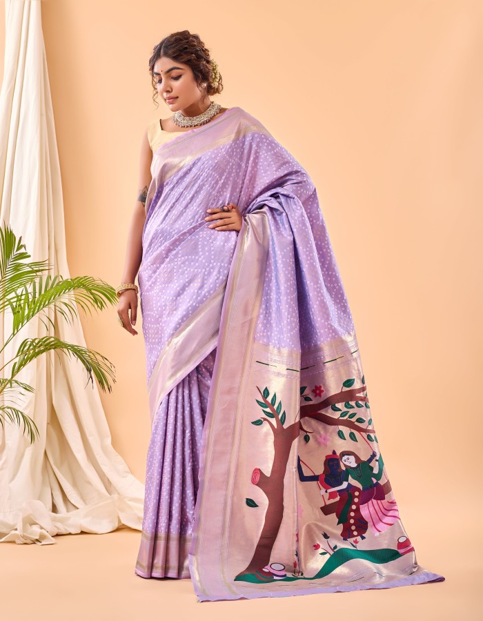 Violet Color Bandhej Paithani Silk Saree