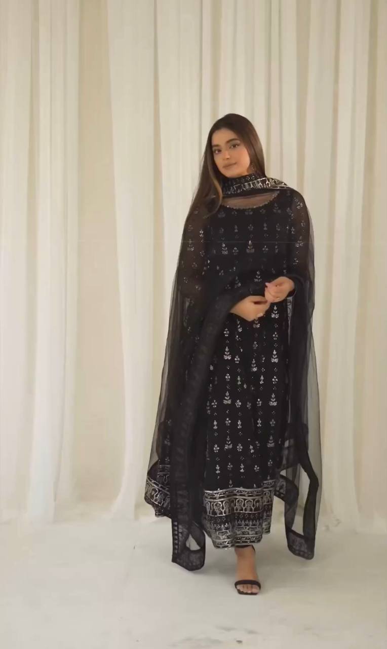 Black Color Long Gown Bottom With Dupatta