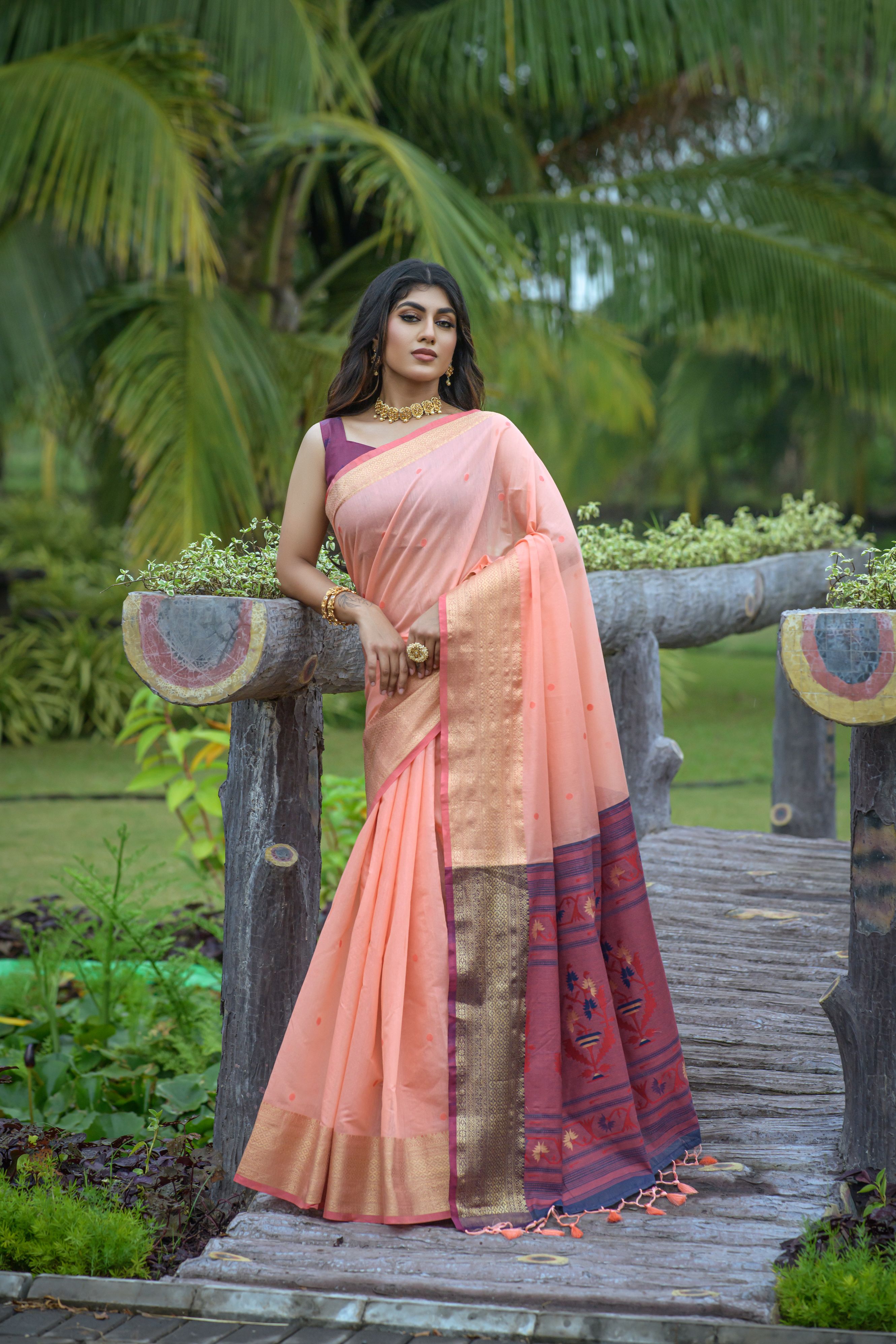 Pink Color Maheshwari Silk Saree