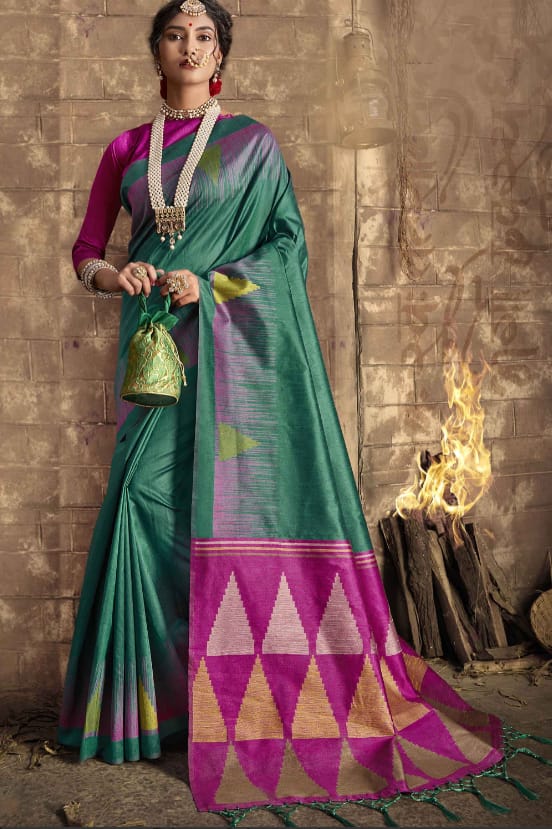 Rama Color Handloom Raw Silk saree