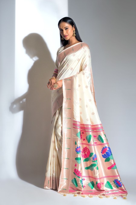 White color Paithani Silk Saree