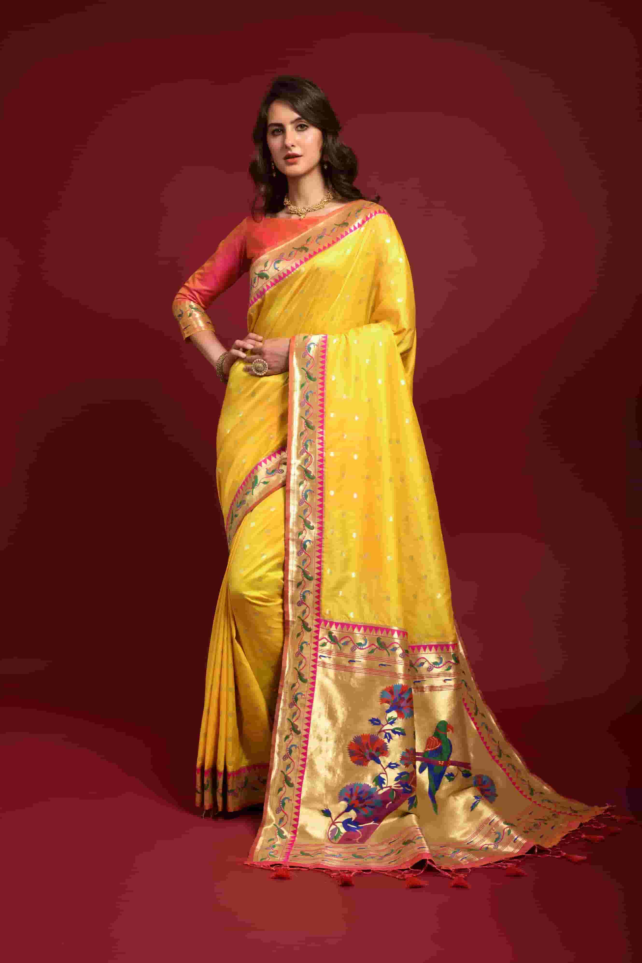 Yellow Color  Paithani silk saree