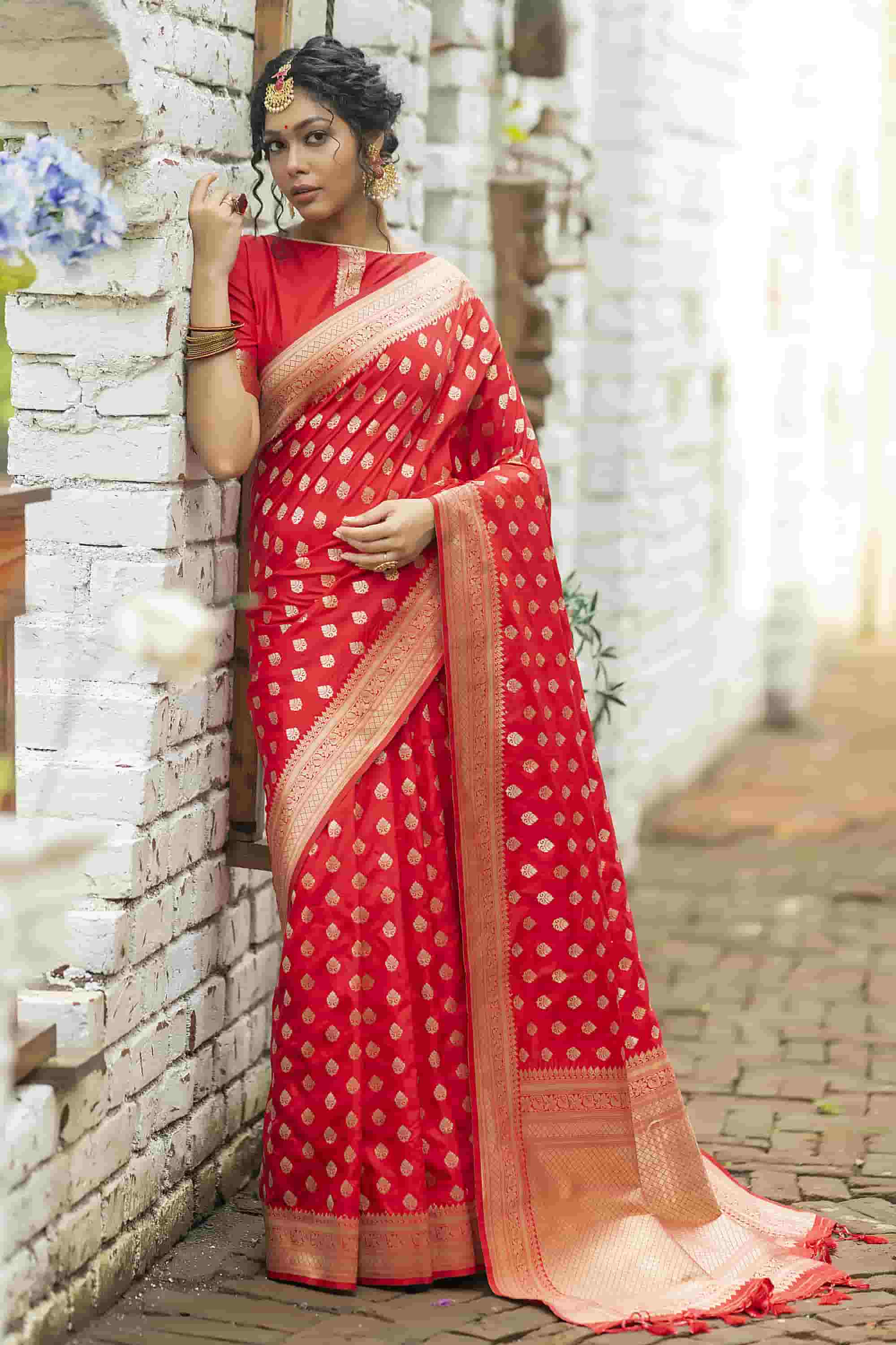 Red Banarasi Katan Silk Saree