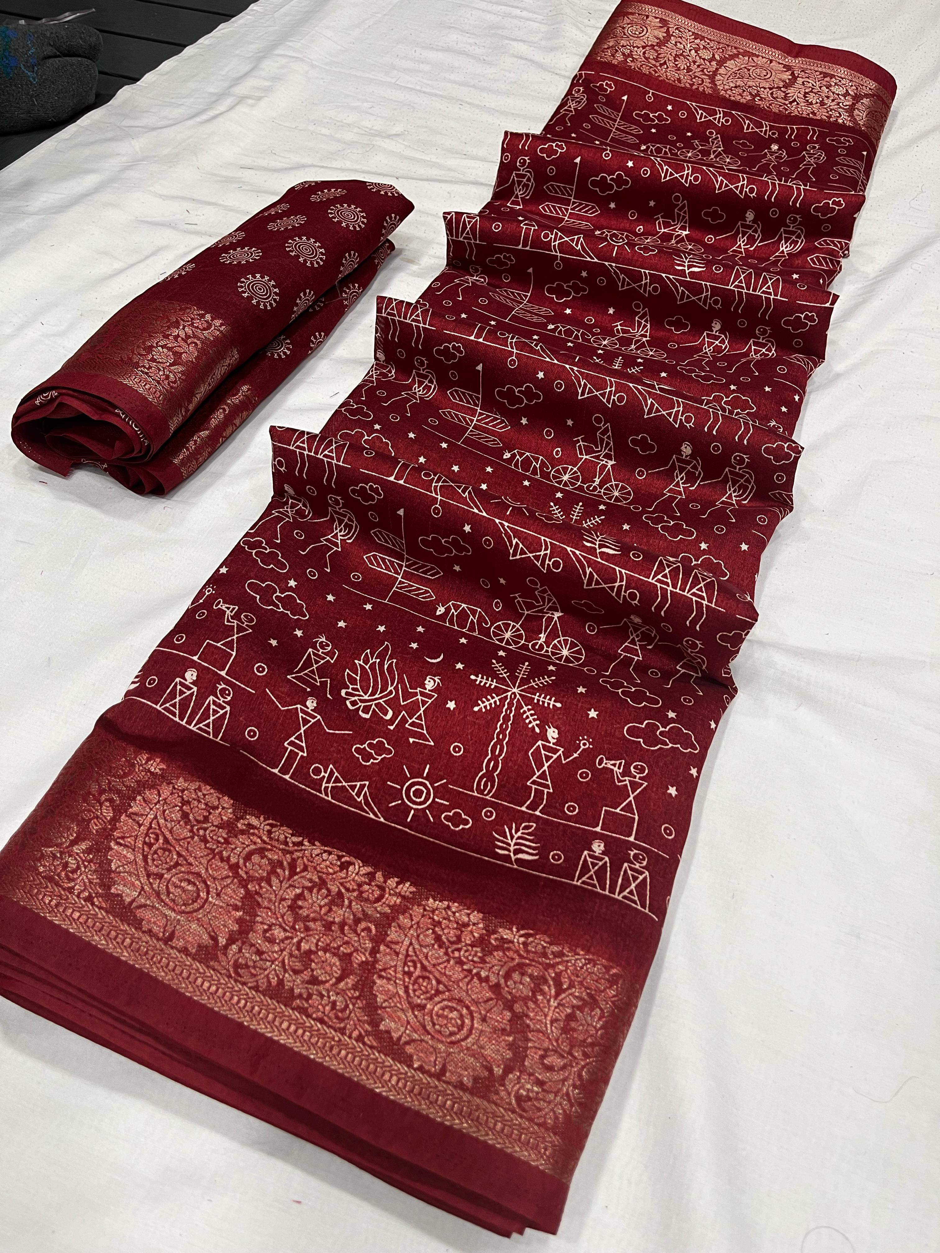 Red Kalamkari Printed Saree