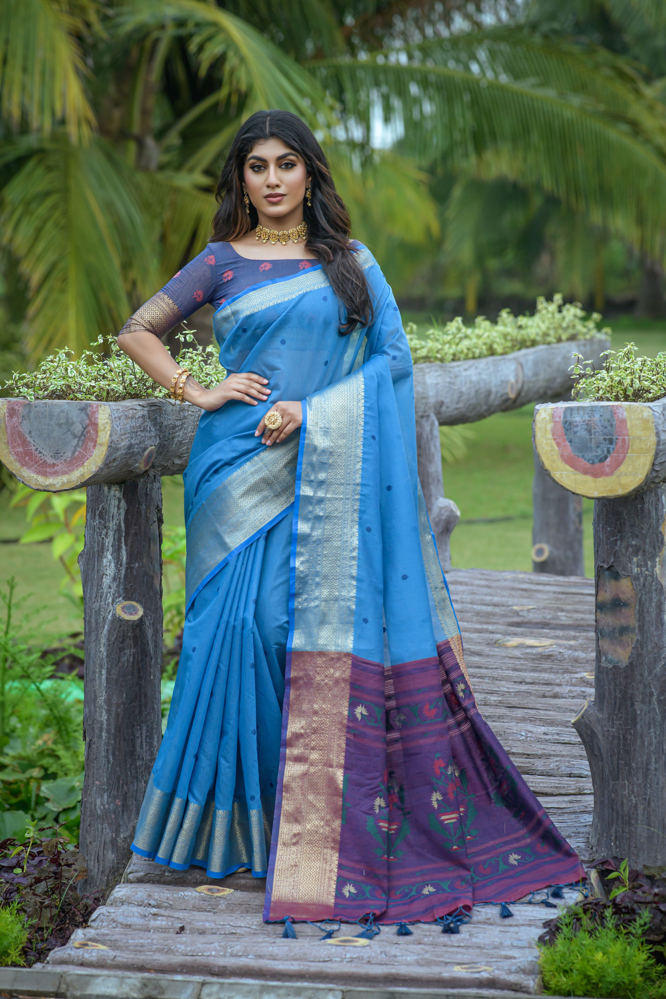 Rama Color Maheshwari Silk Saree