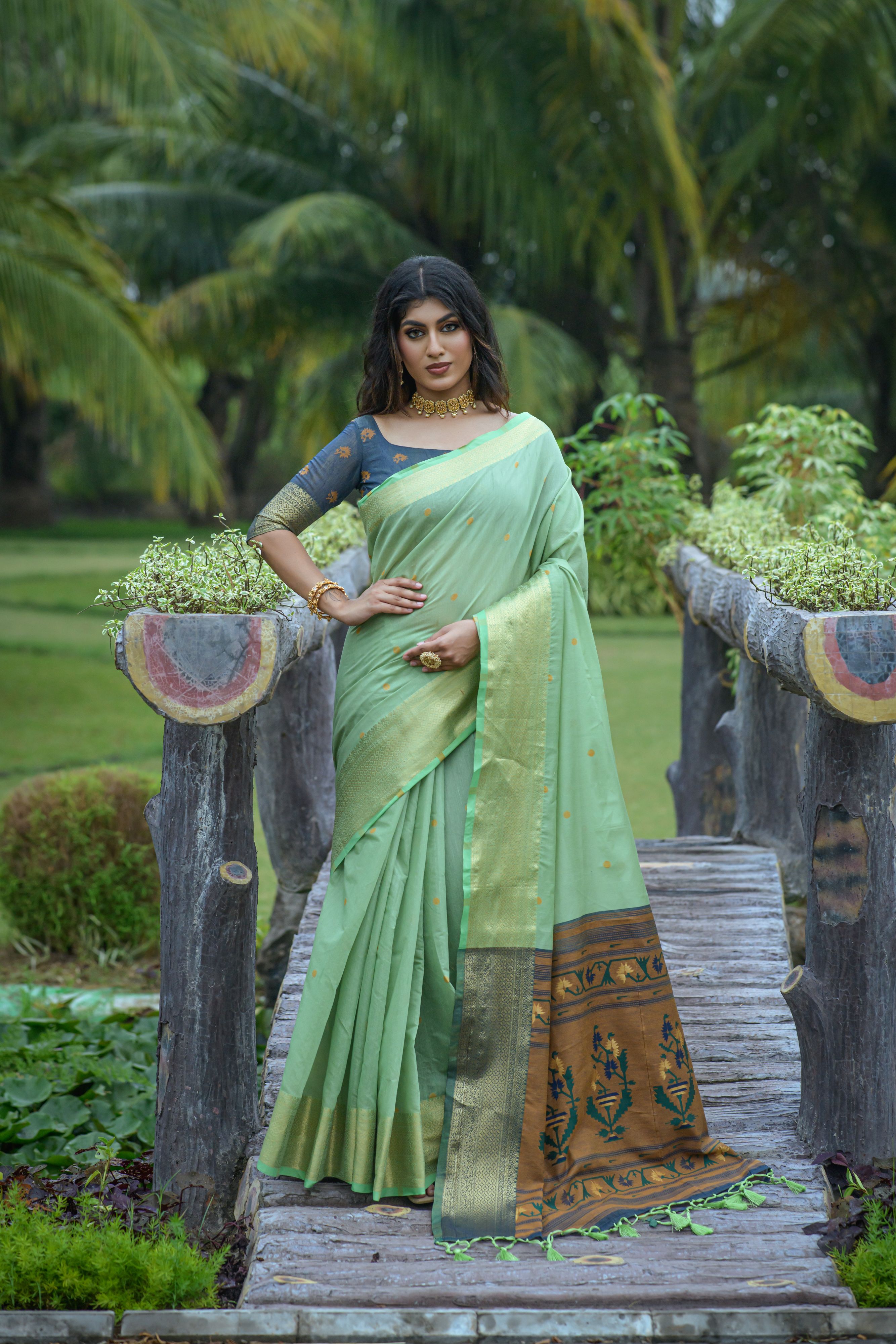 Green Maheshwari silk saree