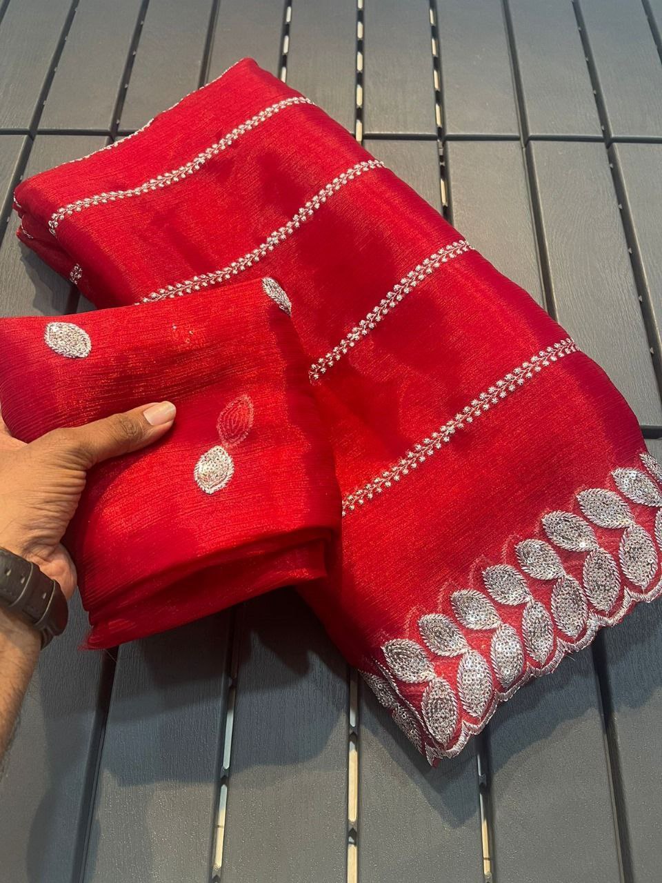 Red Color Zimmy chu Saree