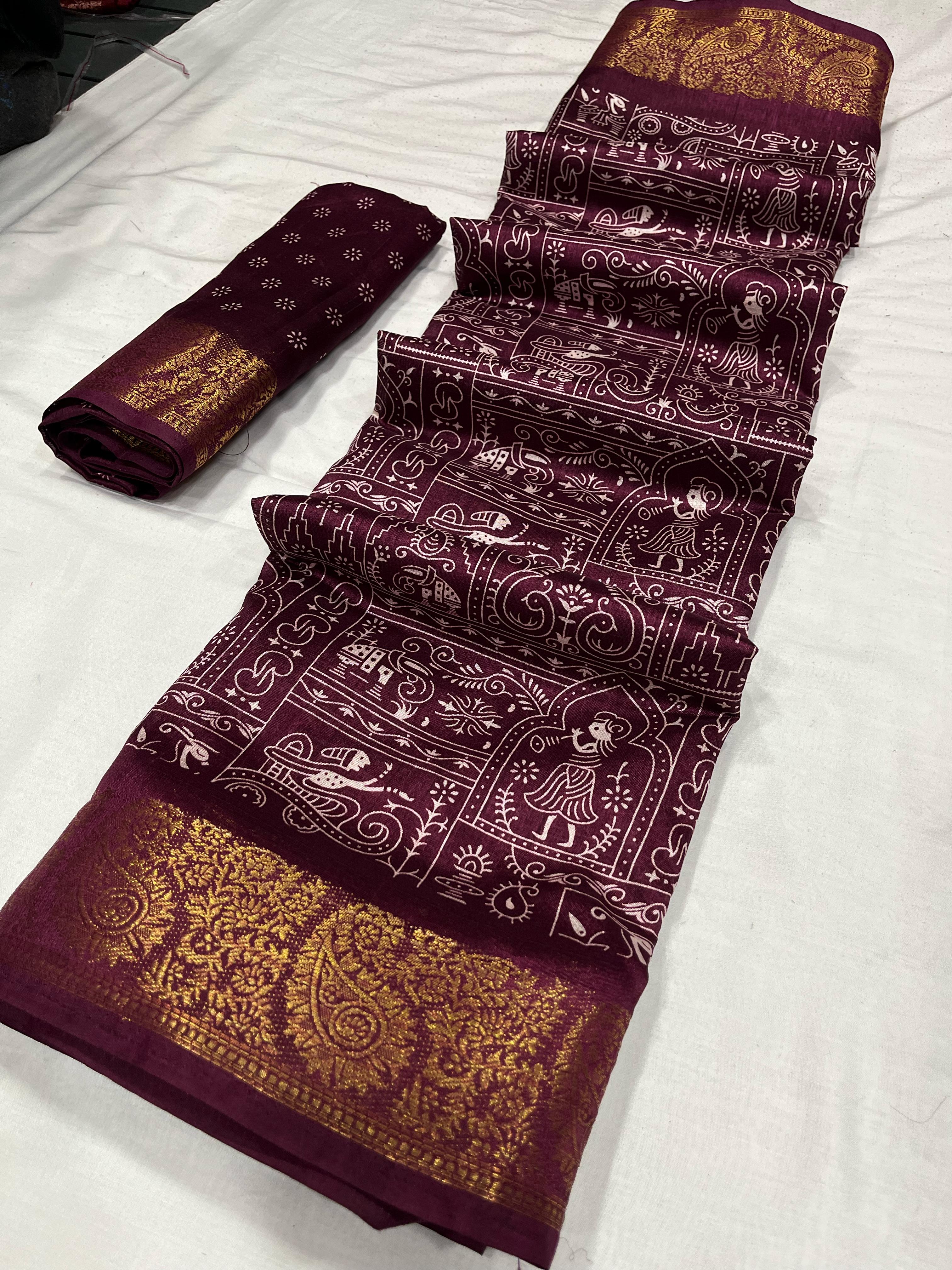 Falsa Tussar Silk Kalamkari Printed Saree