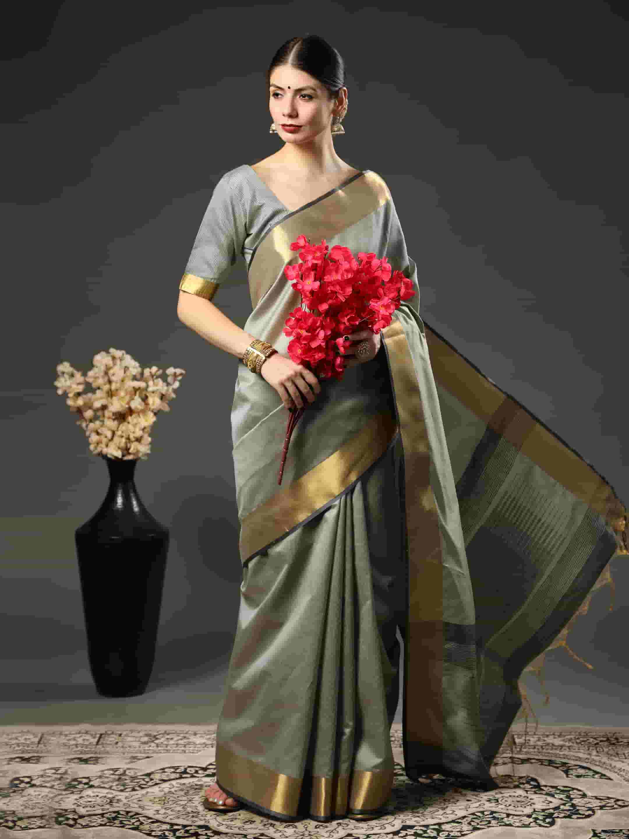 Asam Silk saree with Beautiful ikkat pallu