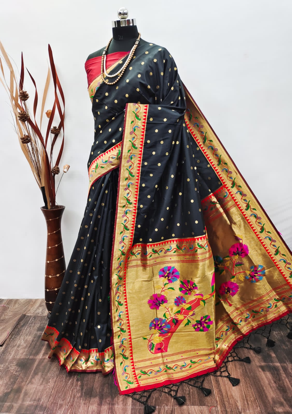 Black Soft Silk Paithani Silk Saree