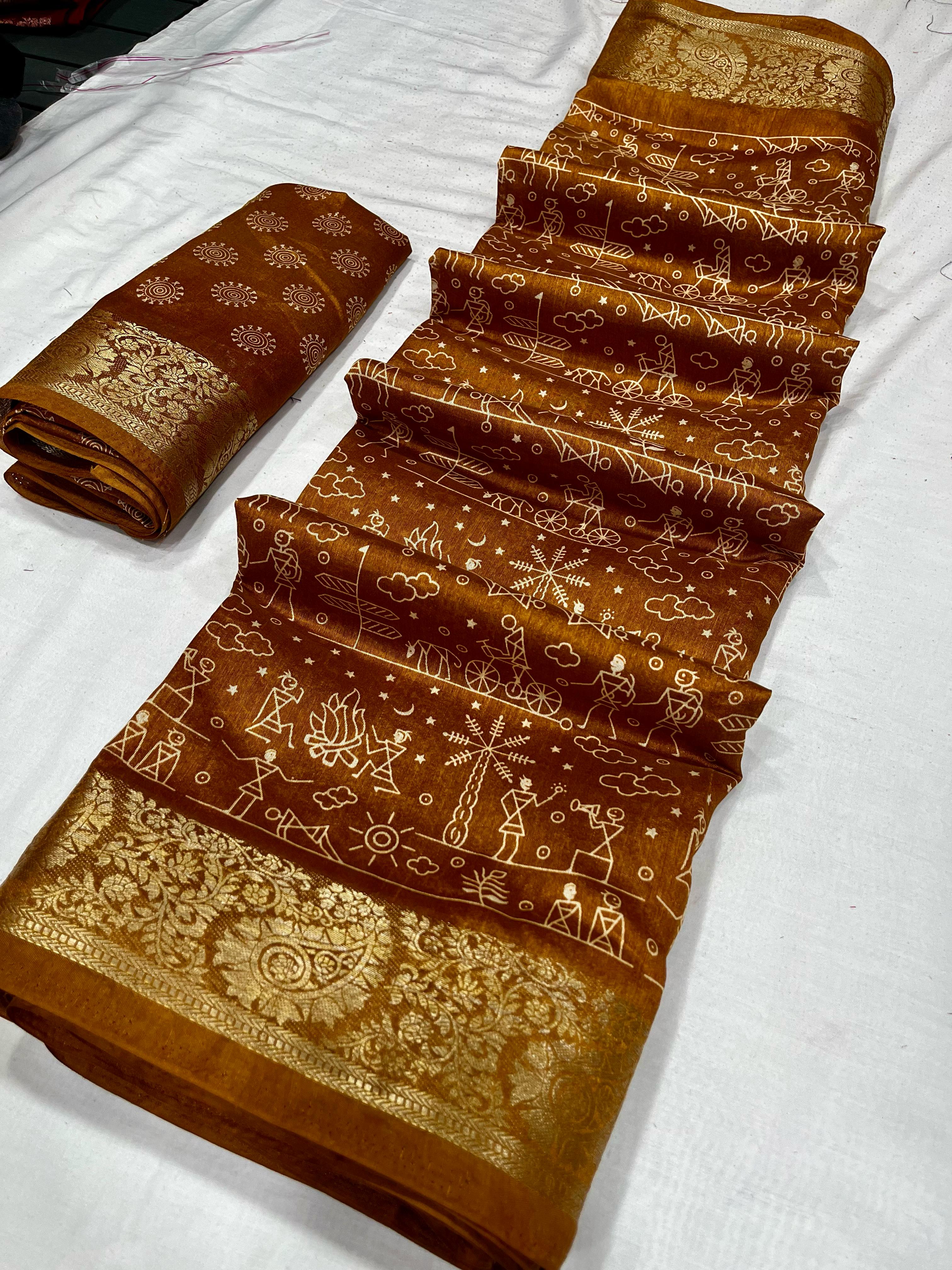 Mustard Kalamkari Printed Saree
